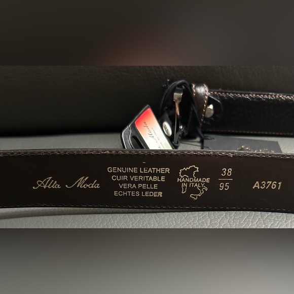 NWT Alta Moda Men's Italian Leather Belt Sz 38 Made in Italy Modern Classy - Picture 2 of 5